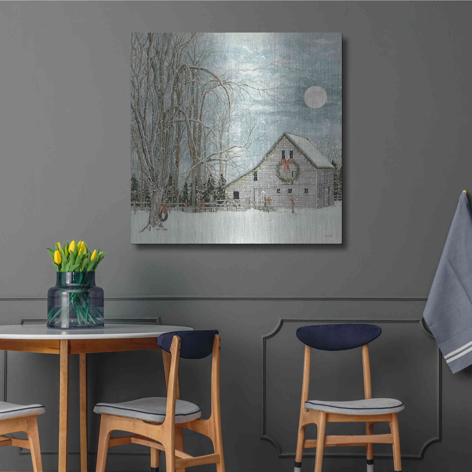 Luxe Metal Art 'Christmas Eve Moon' by Cindy Jacobs, Metal Wall Art,36x36