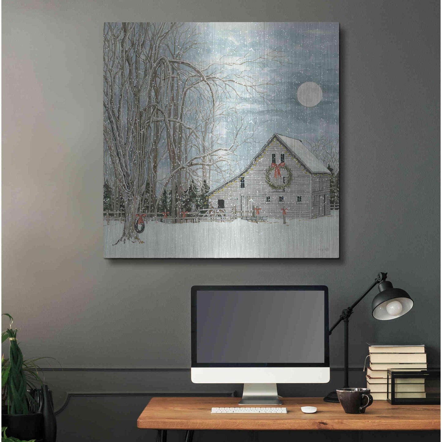 Luxe Metal Art 'Christmas Eve Moon' by Cindy Jacobs, Metal Wall Art,36x36