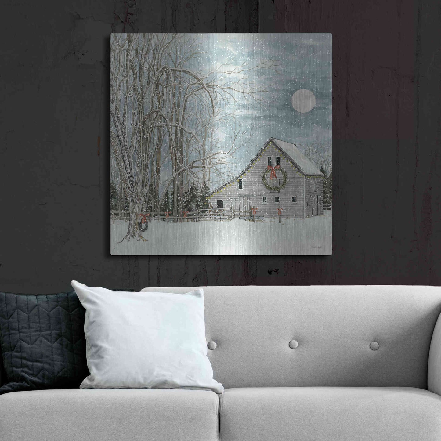 Luxe Metal Art 'Christmas Eve Moon' by Cindy Jacobs, Metal Wall Art,36x36