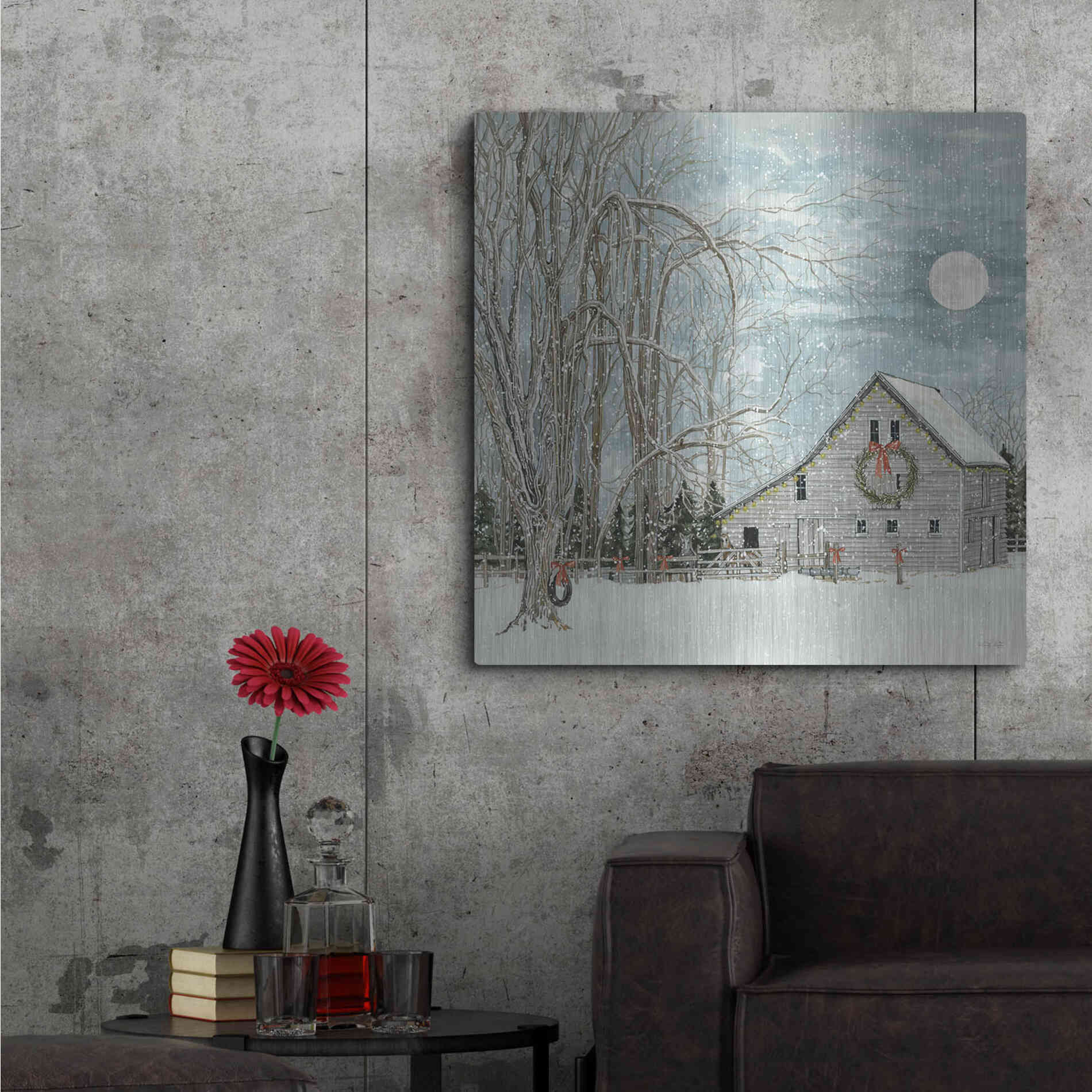 Luxe Metal Art 'Christmas Eve Moon' by Cindy Jacobs, Metal Wall Art,36x36