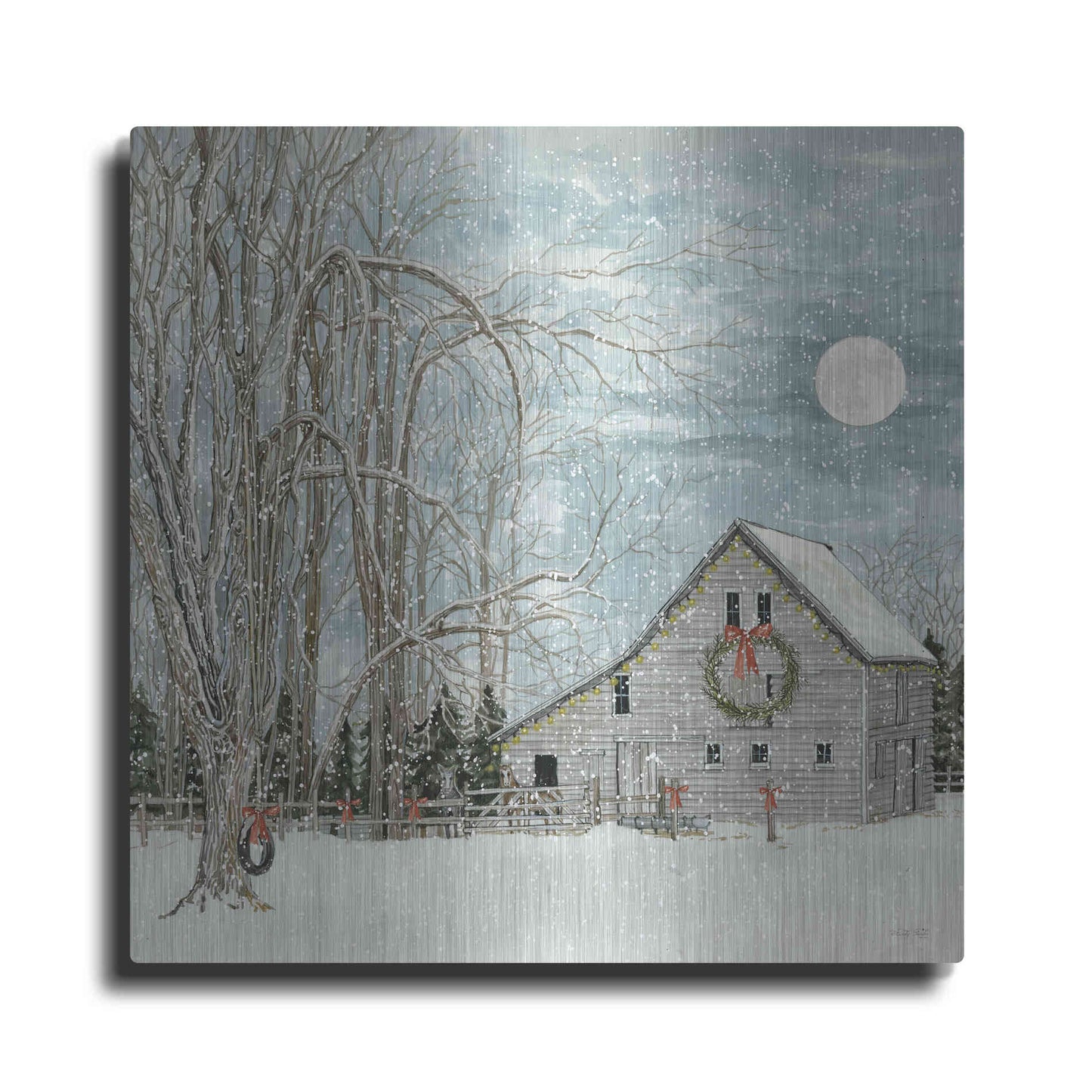 Luxe Metal Art 'Christmas Eve Moon' by Cindy Jacobs, Metal Wall Art