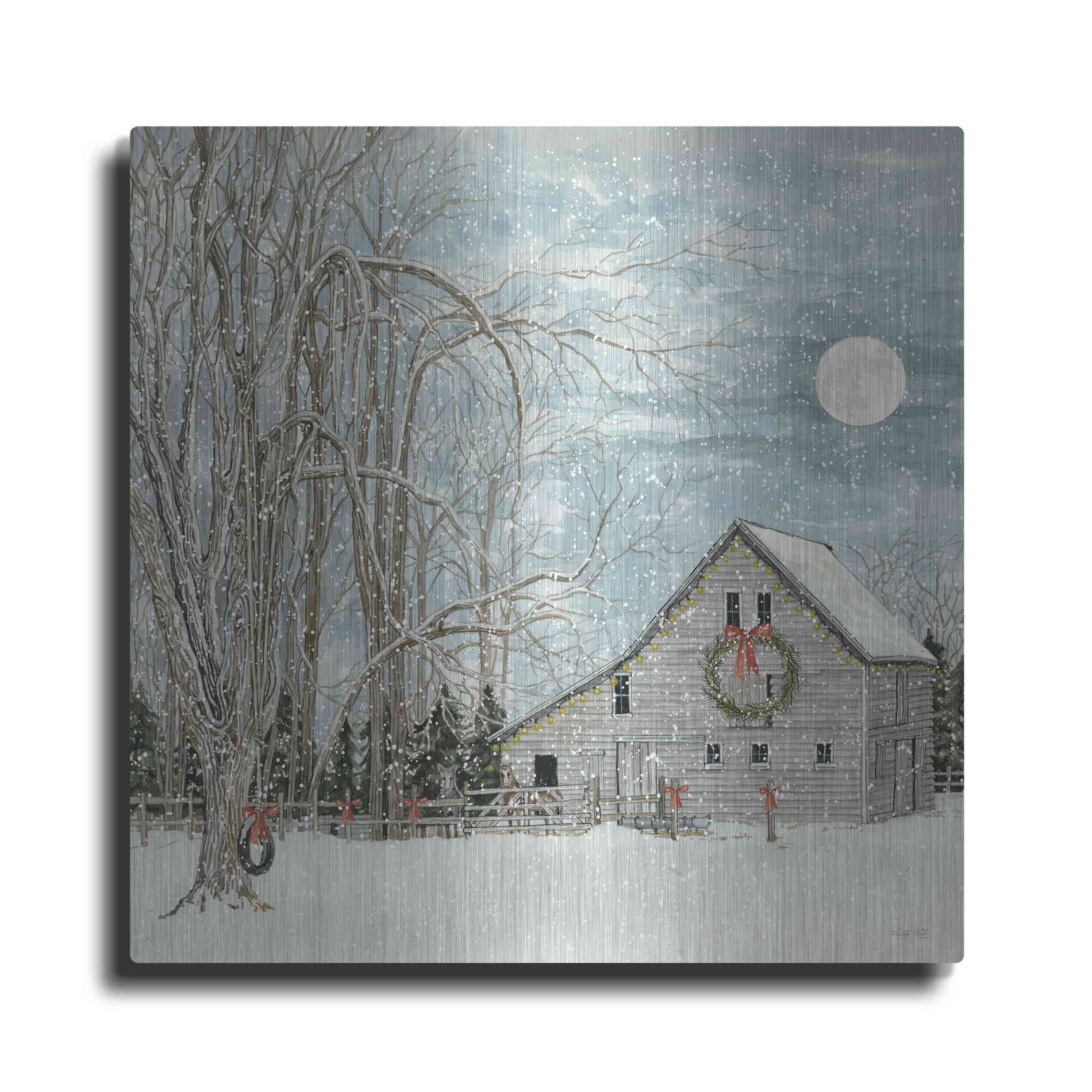 Luxe Metal Art 'Christmas Eve Moon' by Cindy Jacobs, Metal Wall Art