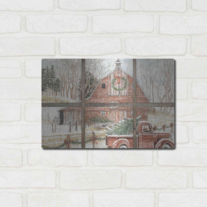 Luxe Metal Art 'Christmas Barn View' by Cindy Jacobs, Metal Wall Art,16x12