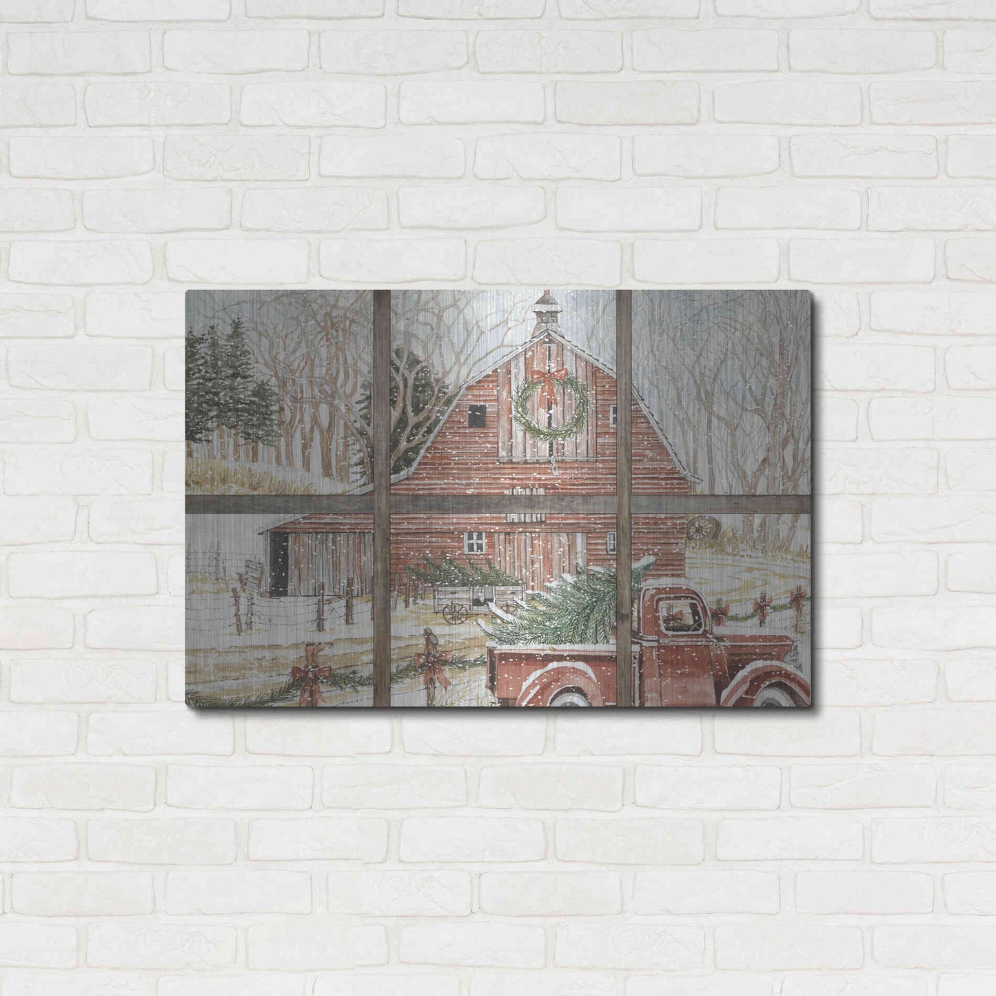 Luxe Metal Art 'Christmas Barn View' by Cindy Jacobs, Metal Wall Art,36x24