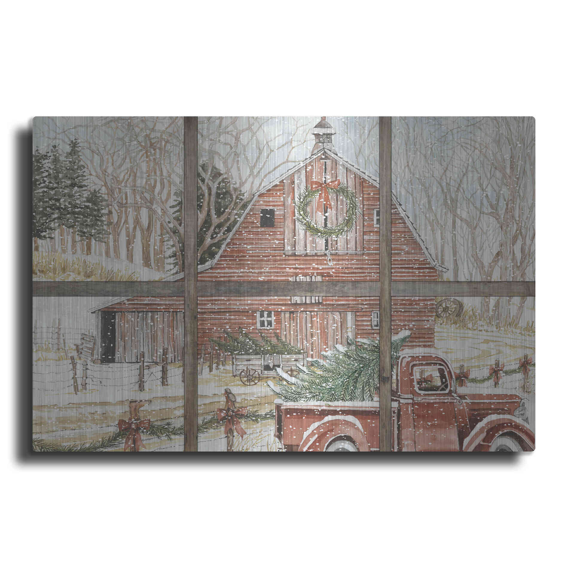 Luxe Metal Art 'Christmas Barn View' by Cindy Jacobs, Metal Wall Art