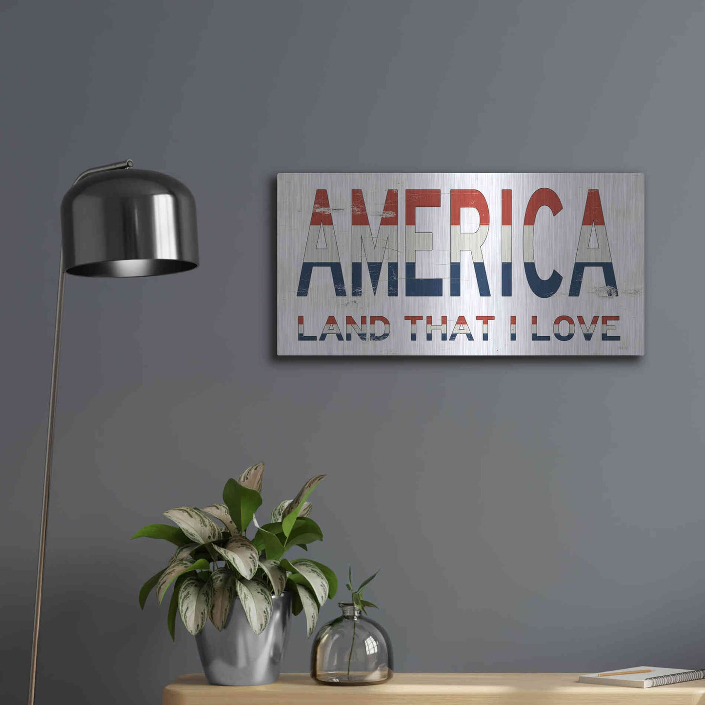 Luxe Metal Art 'America - Land That I Love' by Cindy Jacobs, Metal Wall Art,24x12