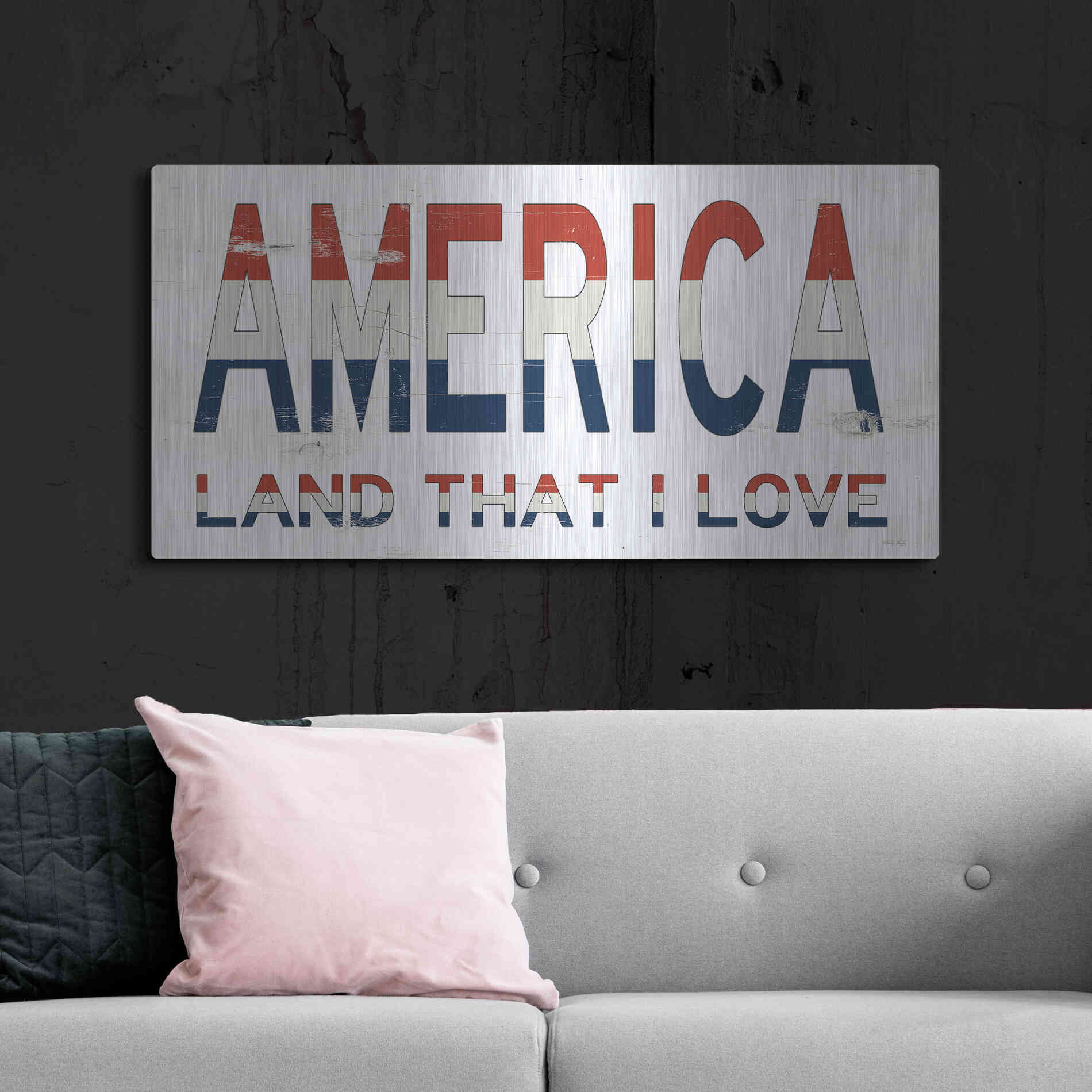 Luxe Metal Art 'America - Land That I Love' by Cindy Jacobs, Metal Wall Art,48x24