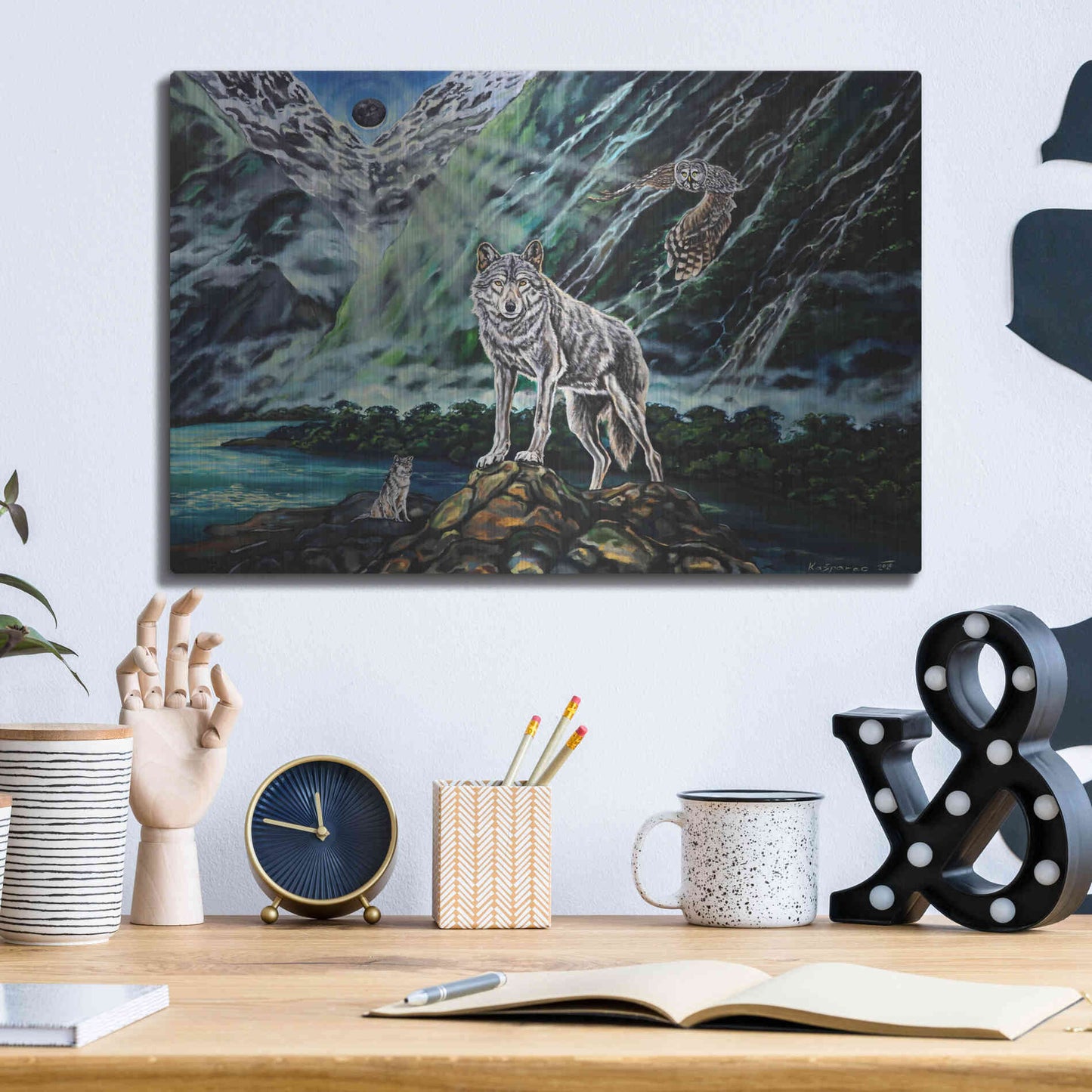 Luxe Metal Art 'Wolfpack The New Moon' by Jan Kasparec, Metal Wall Art,16x12