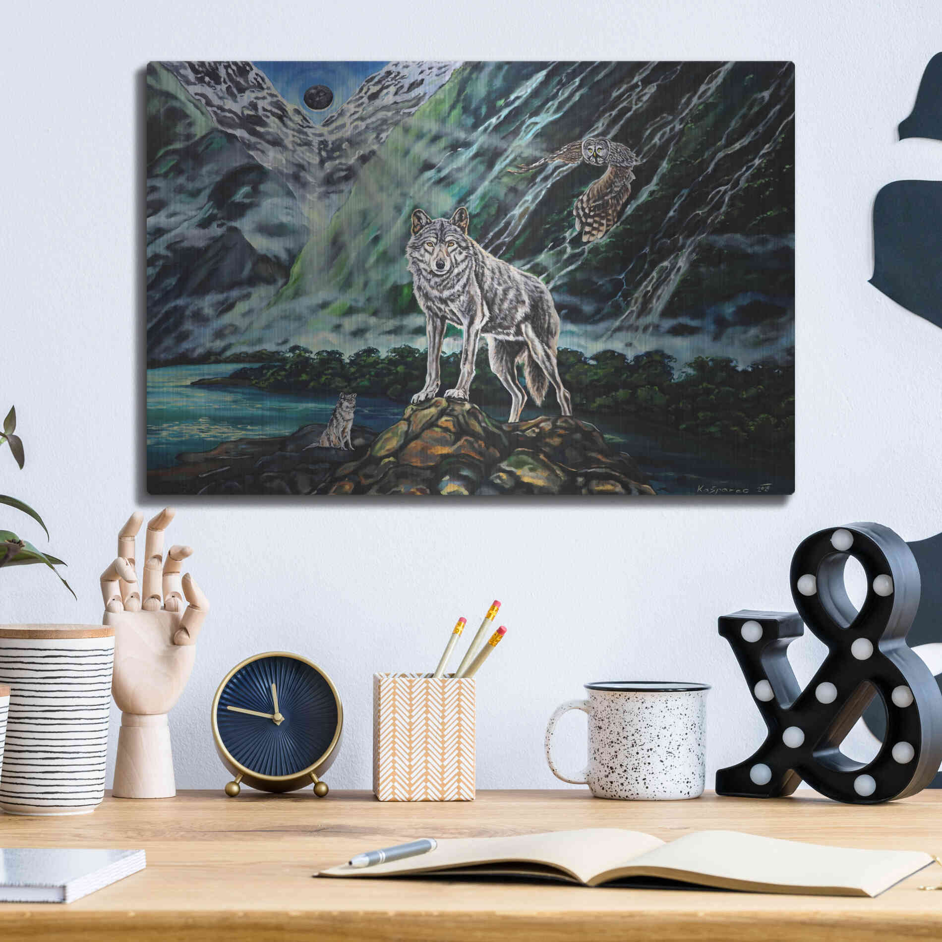 Luxe Metal Art 'Wolfpack The New Moon' by Jan Kasparec, Metal Wall Art,16x12