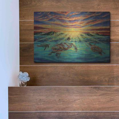 Luxe Metal Art 'Turtle Sunset' by Jan Kasparec, Metal Wall Art,16x12