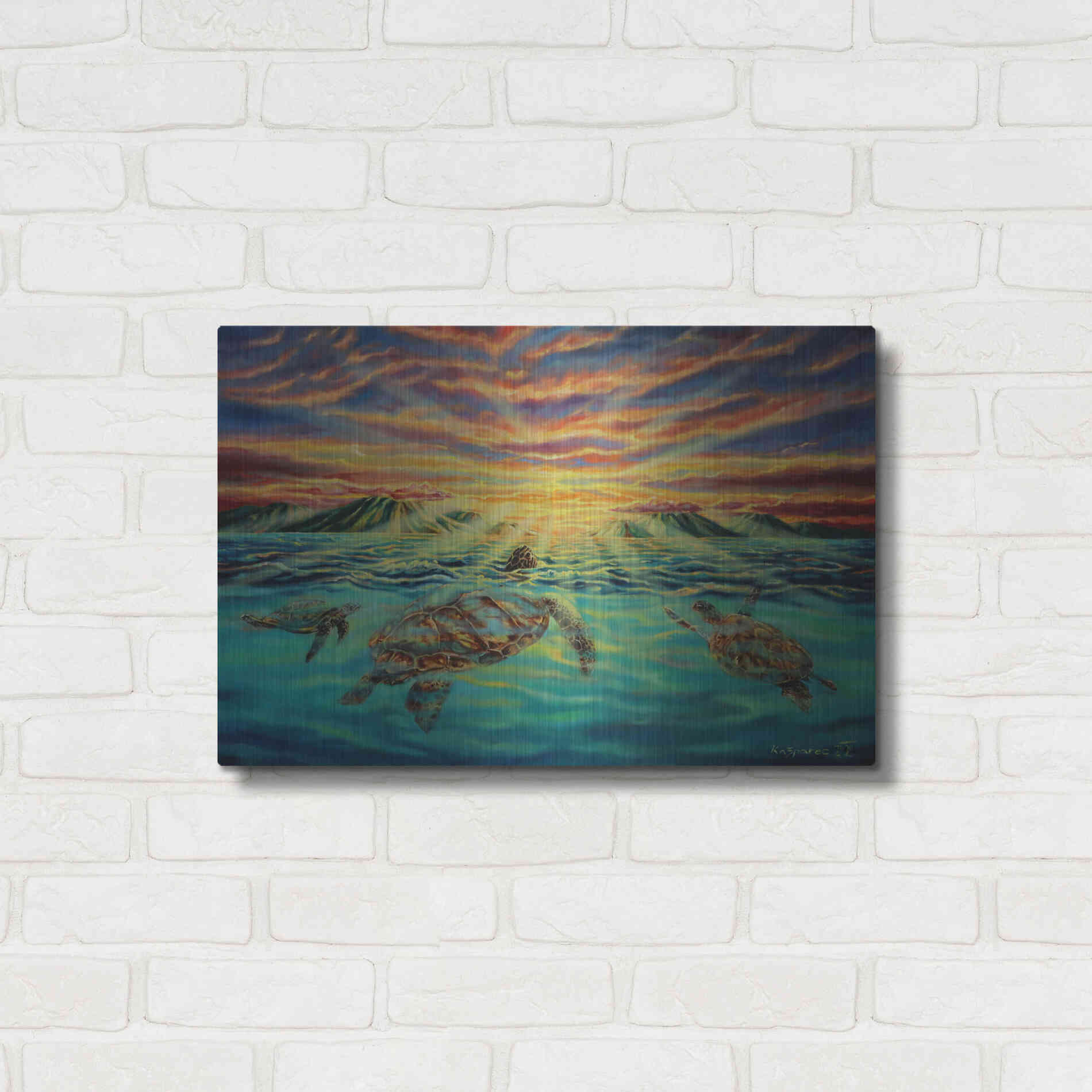 Luxe Metal Art 'Turtle Sunset' by Jan Kasparec, Metal Wall Art,24x16