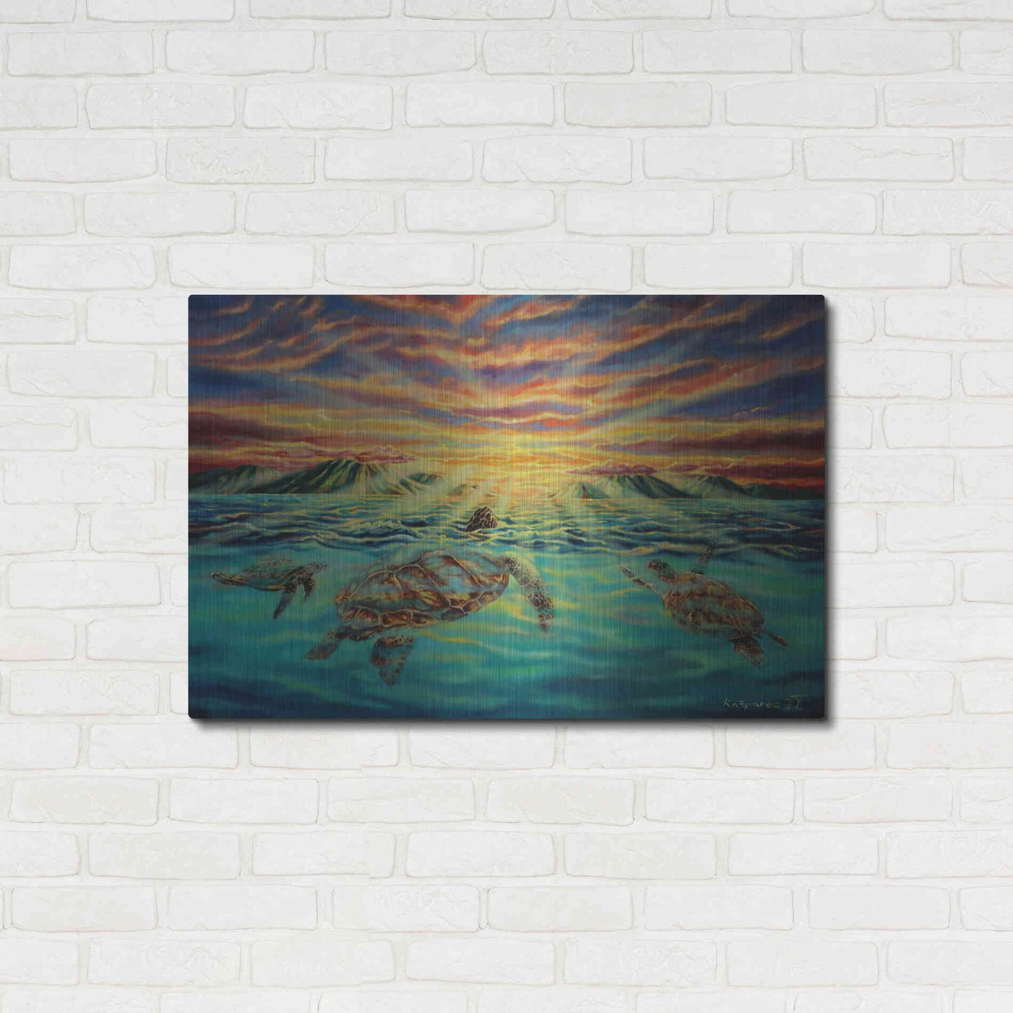 Luxe Metal Art 'Turtle Sunset' by Jan Kasparec, Metal Wall Art,36x24