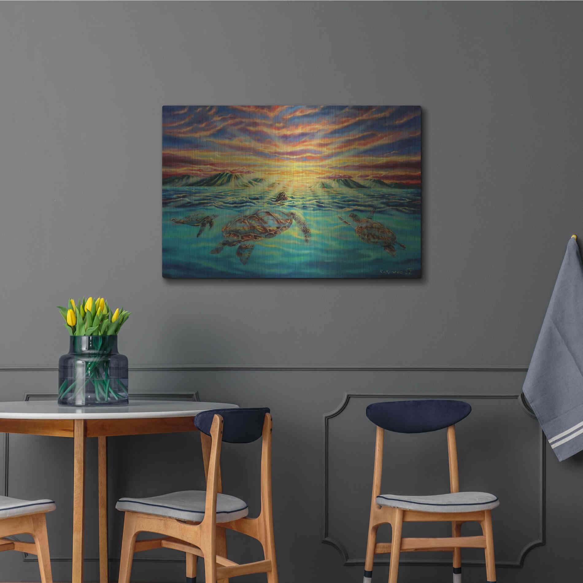 Luxe Metal Art 'Turtle Sunset' by Jan Kasparec, Metal Wall Art,36x24