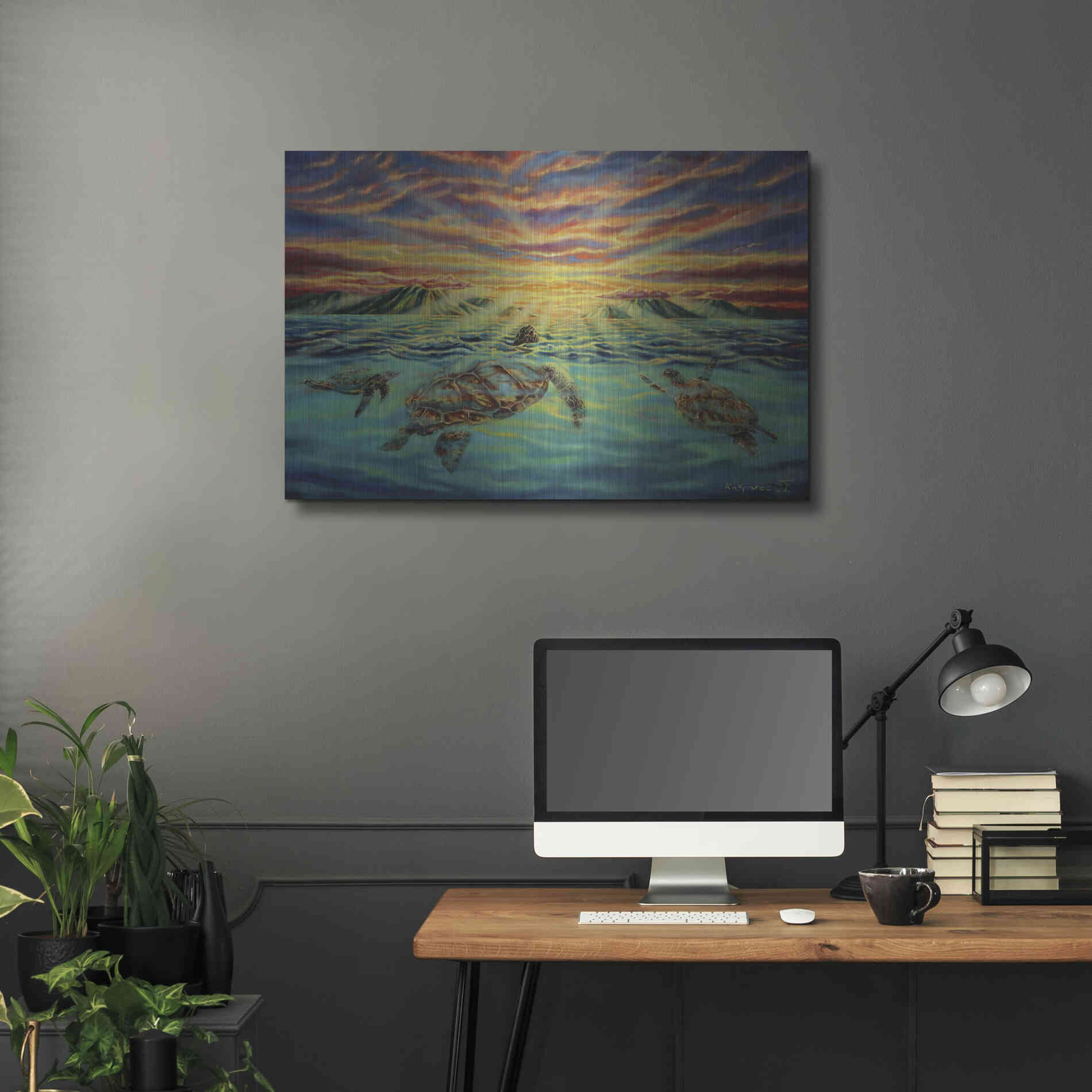 Luxe Metal Art 'Turtle Sunset' by Jan Kasparec, Metal Wall Art,36x24