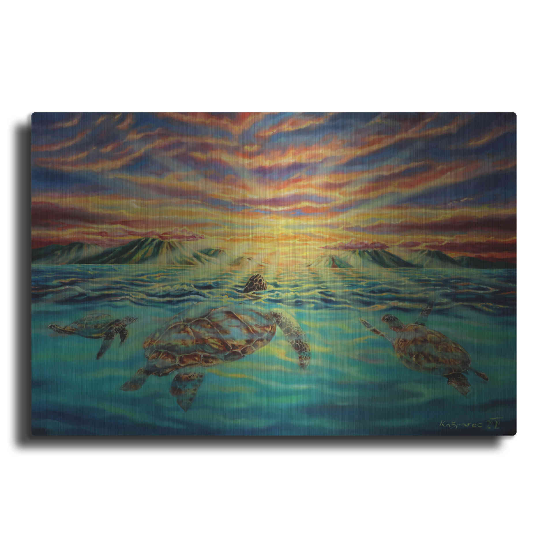 Luxe Metal Art 'Turtle Sunset' by Jan Kasparec, Metal Wall Art