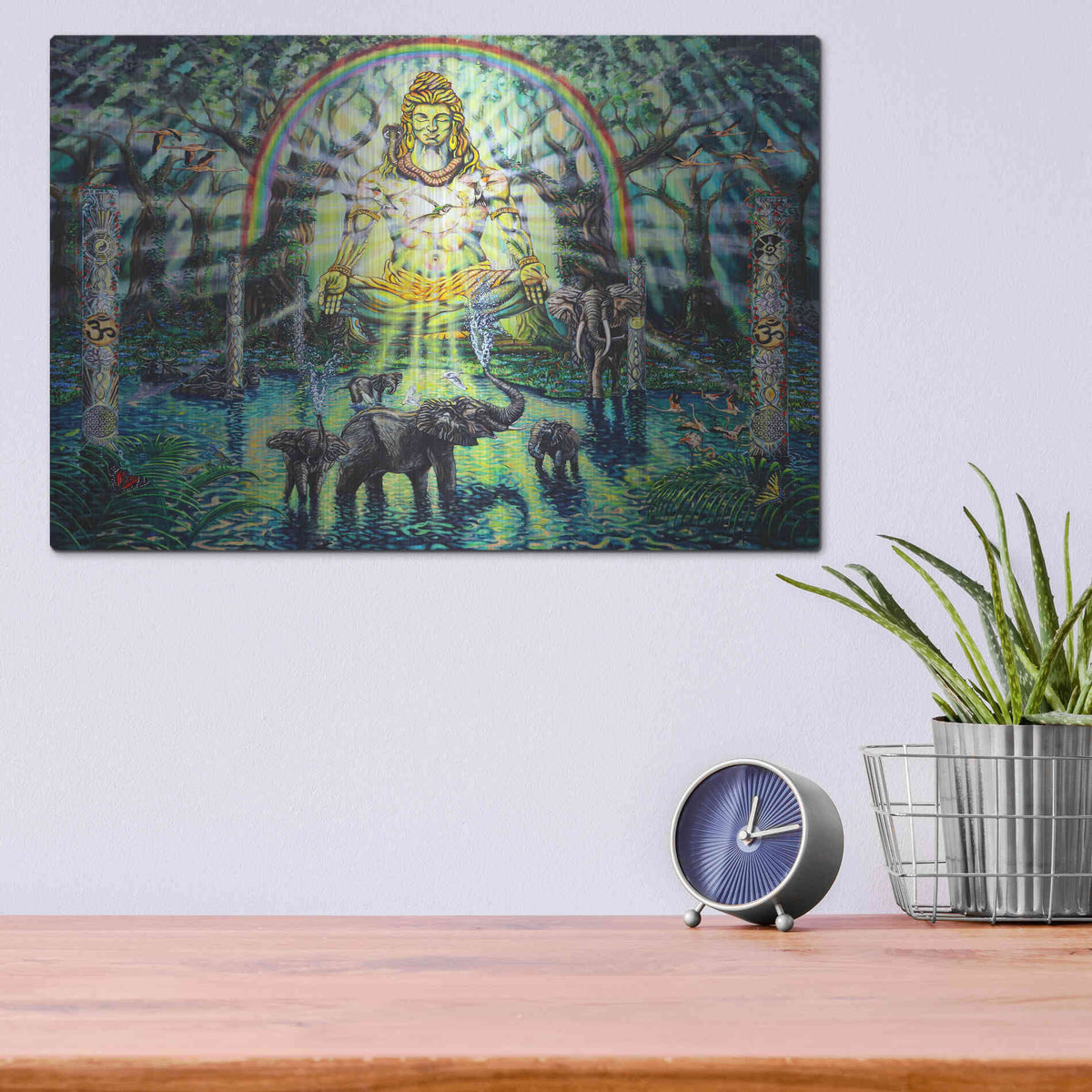 Luxe Metal Art 'Shiva Elephants 'by Jan Kasparec, Metal Wall Art,16x12