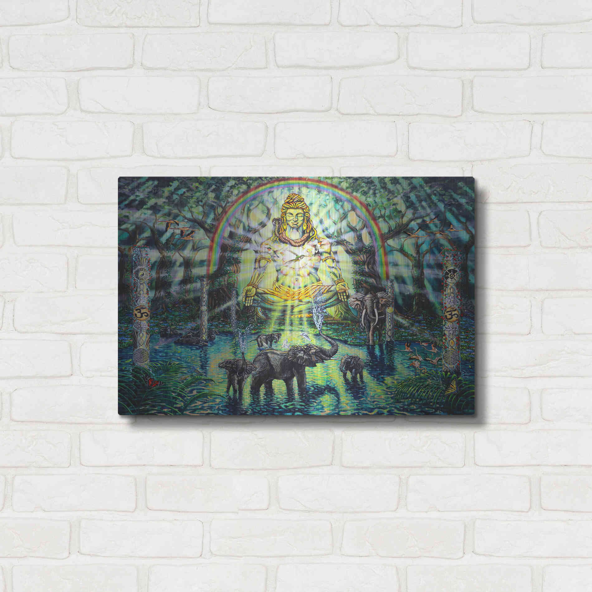 Luxe Metal Art 'Shiva Elephants 'by Jan Kasparec, Metal Wall Art,24x16