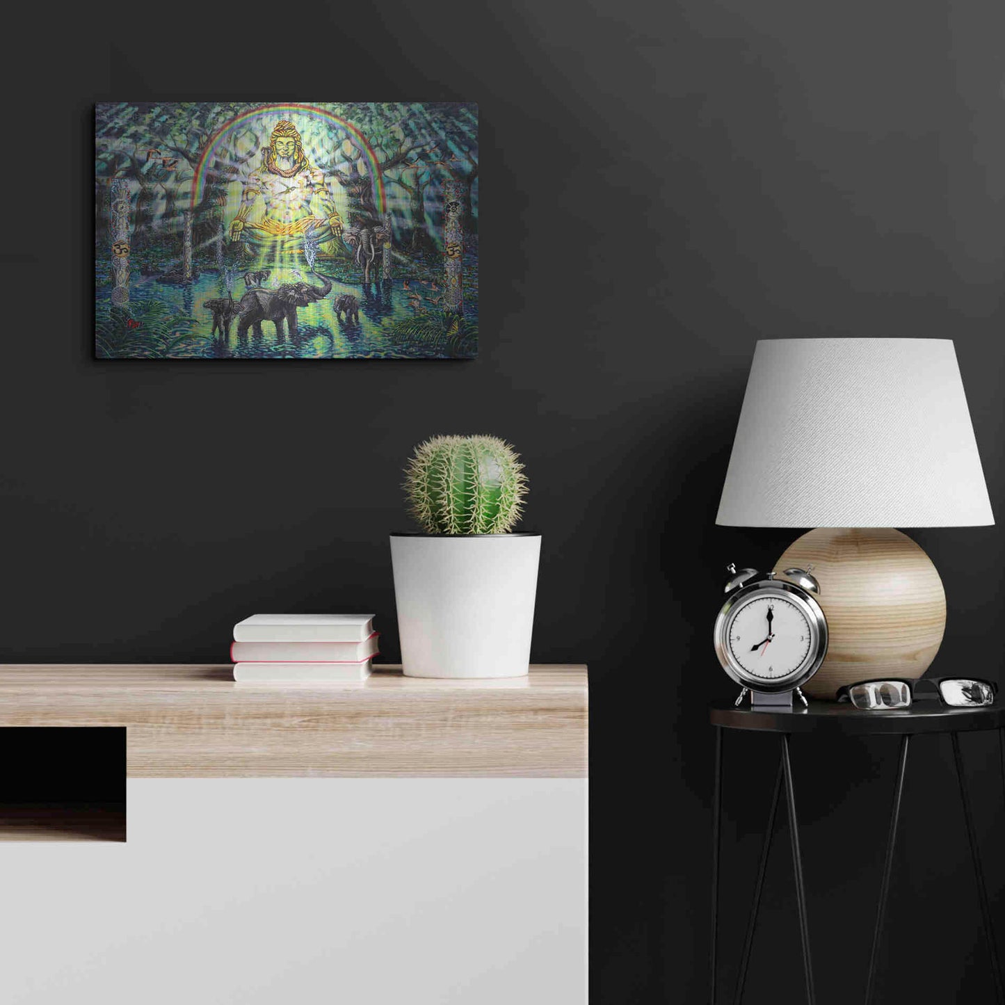 Luxe Metal Art 'Shiva Elephants 'by Jan Kasparec, Metal Wall Art,24x16