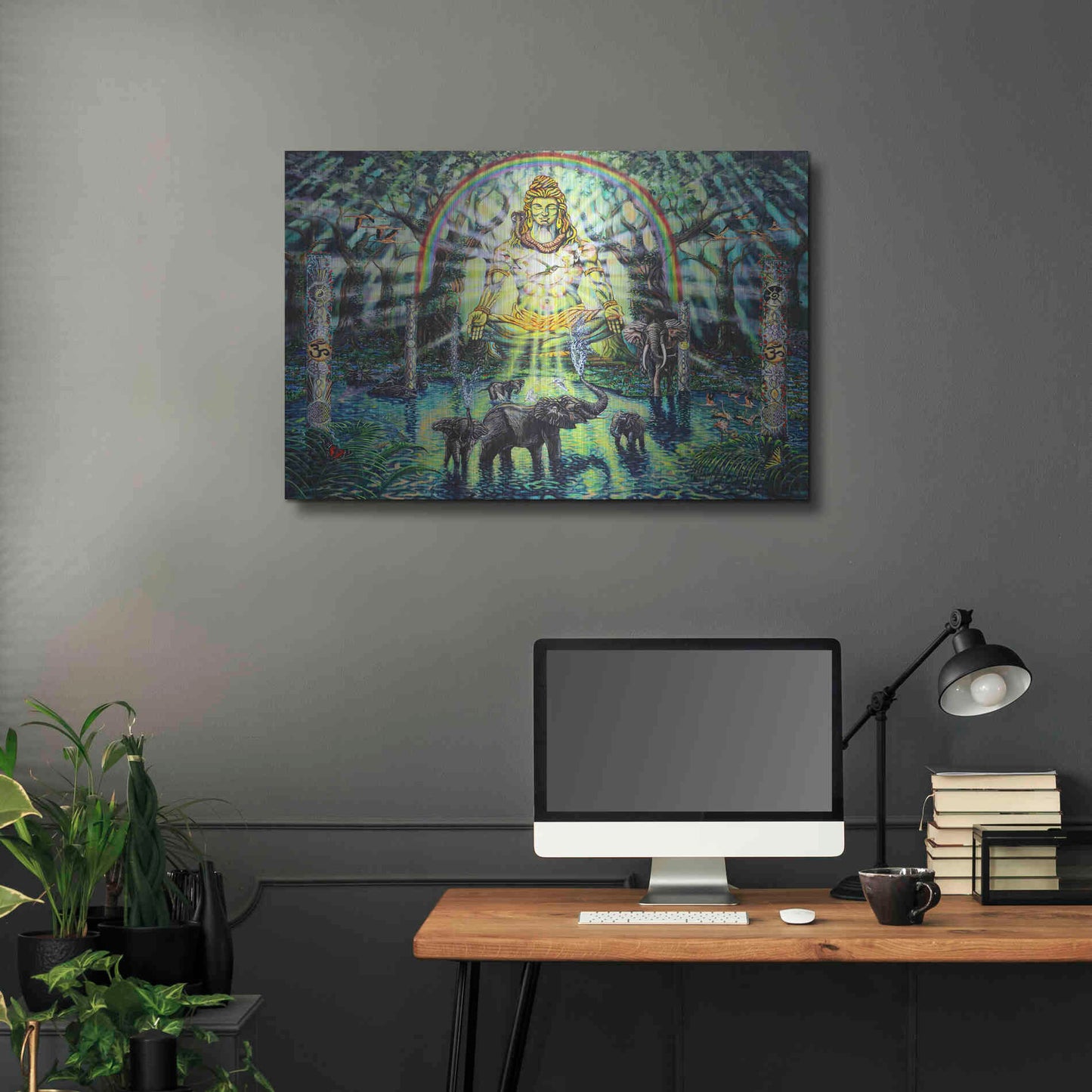 Luxe Metal Art 'Shiva Elephants 'by Jan Kasparec, Metal Wall Art,36x24