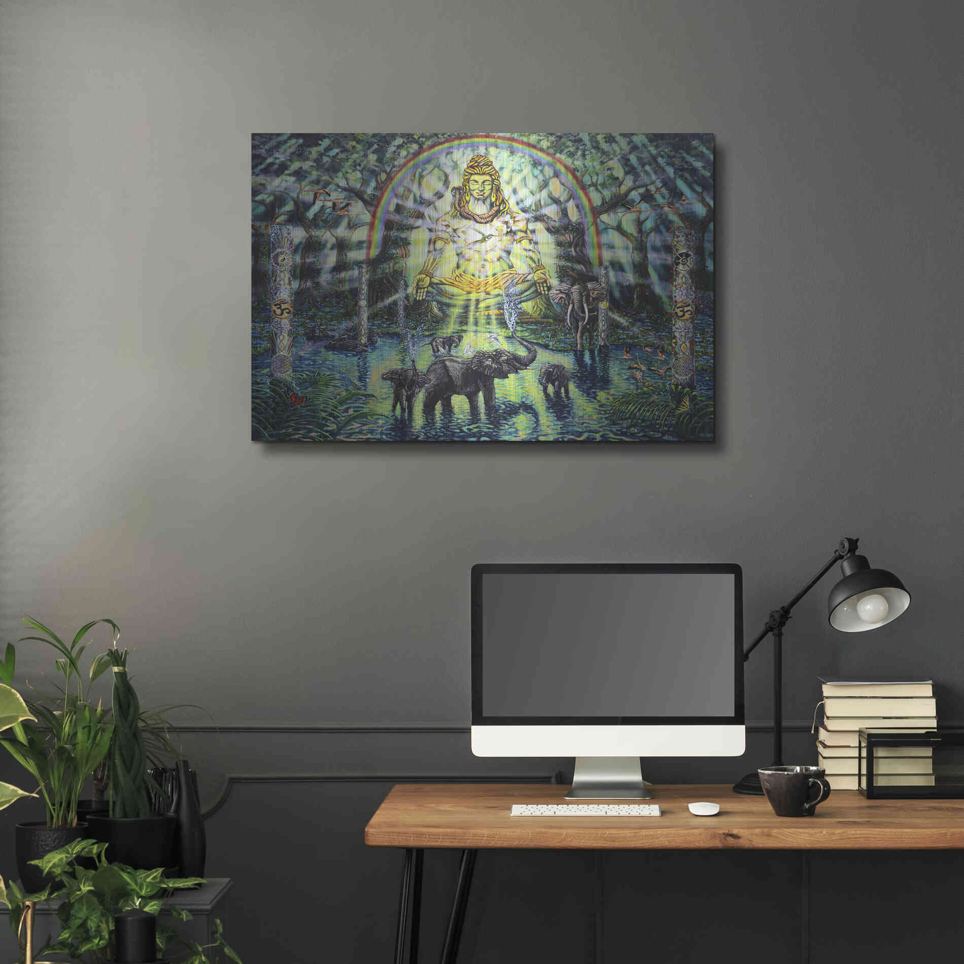 Luxe Metal Art 'Shiva Elephants 'by Jan Kasparec, Metal Wall Art,36x24