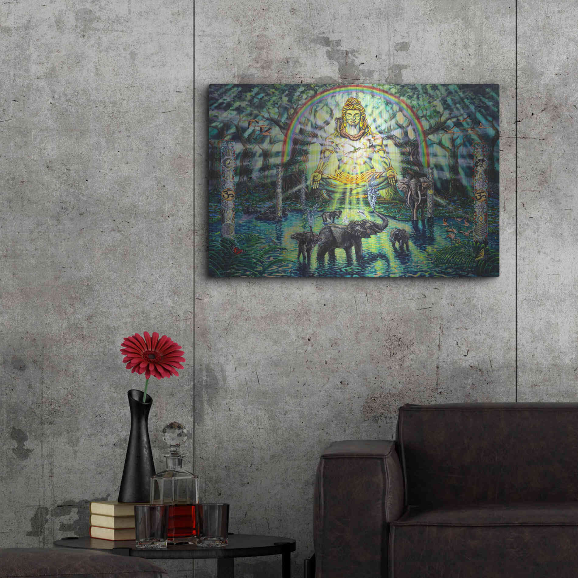 Luxe Metal Art 'Shiva Elephants 'by Jan Kasparec, Metal Wall Art,36x24