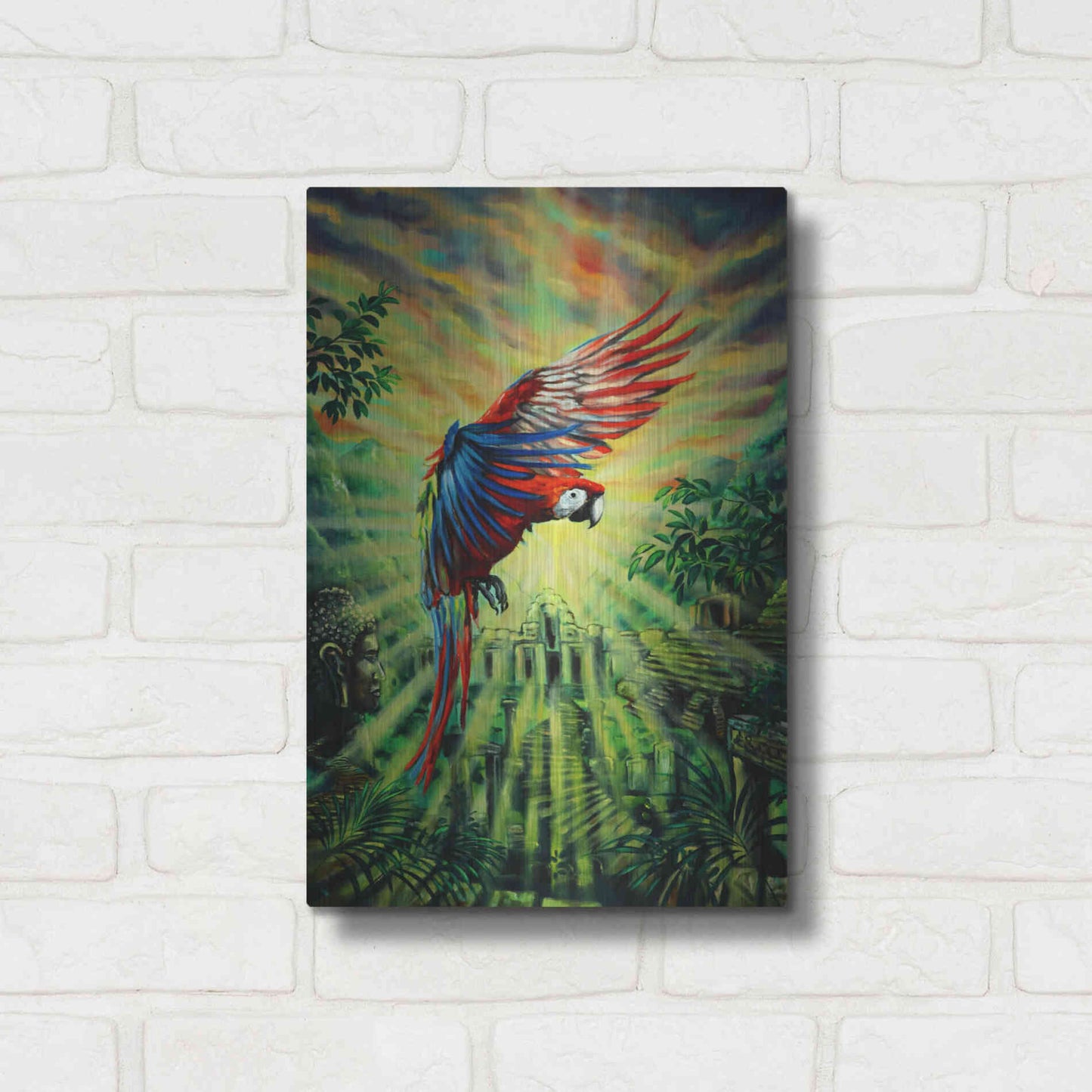 Luxe Metal Art 'Parrot Temple' by Jan Kasparec, Metal Wall Art,12x16