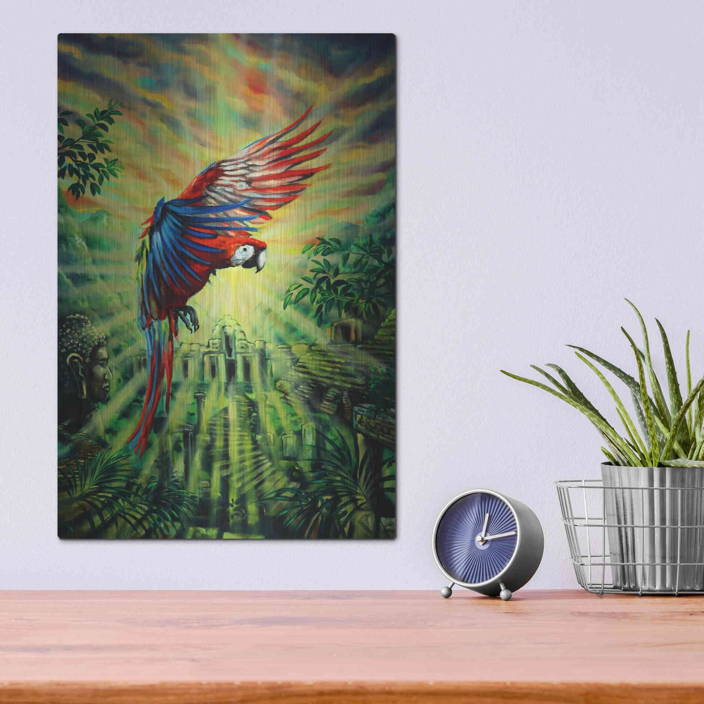 Luxe Metal Art 'Parrot Temple' by Jan Kasparec, Metal Wall Art,12x16