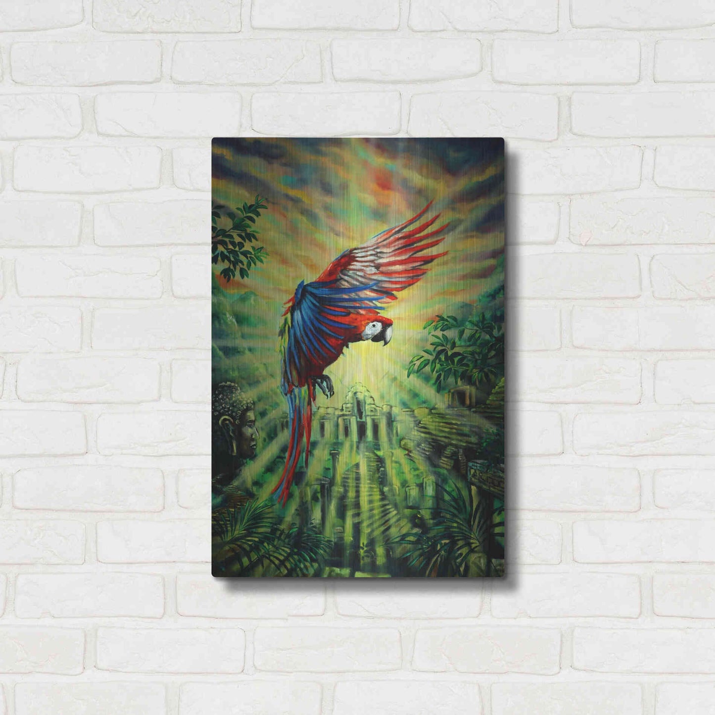 Luxe Metal Art 'Parrot Temple' by Jan Kasparec, Metal Wall Art,16x24