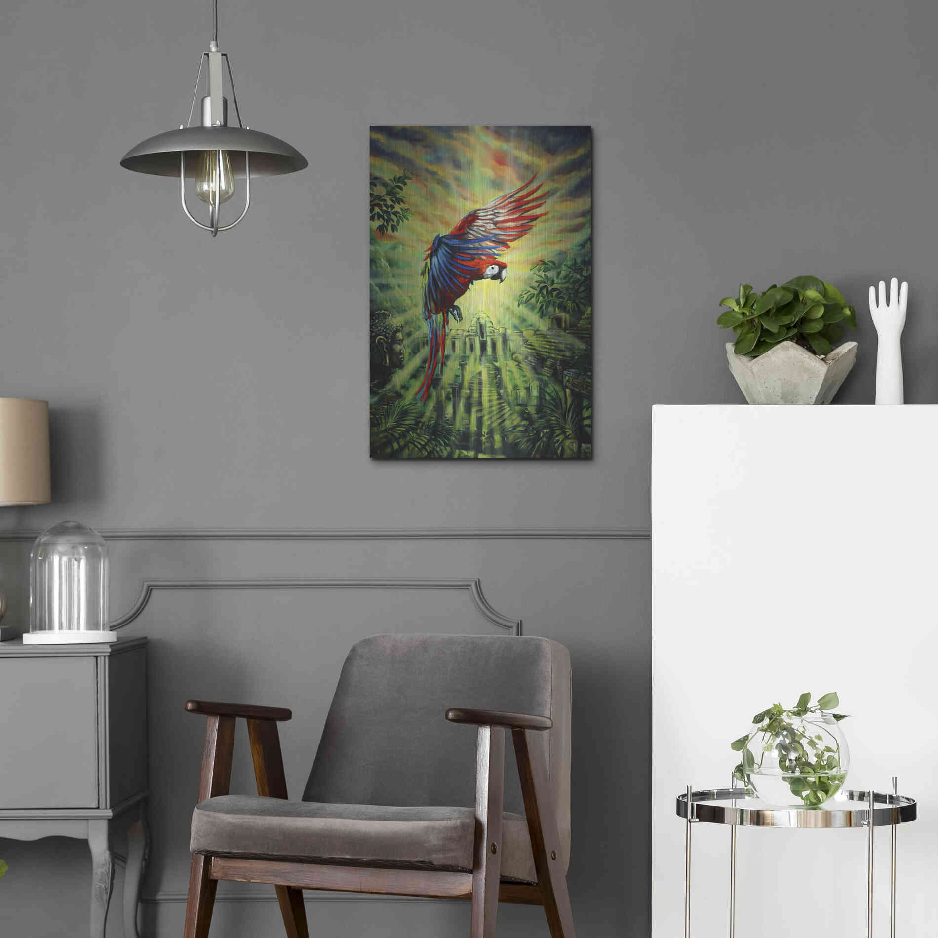 Luxe Metal Art 'Parrot Temple' by Jan Kasparec, Metal Wall Art,16x24