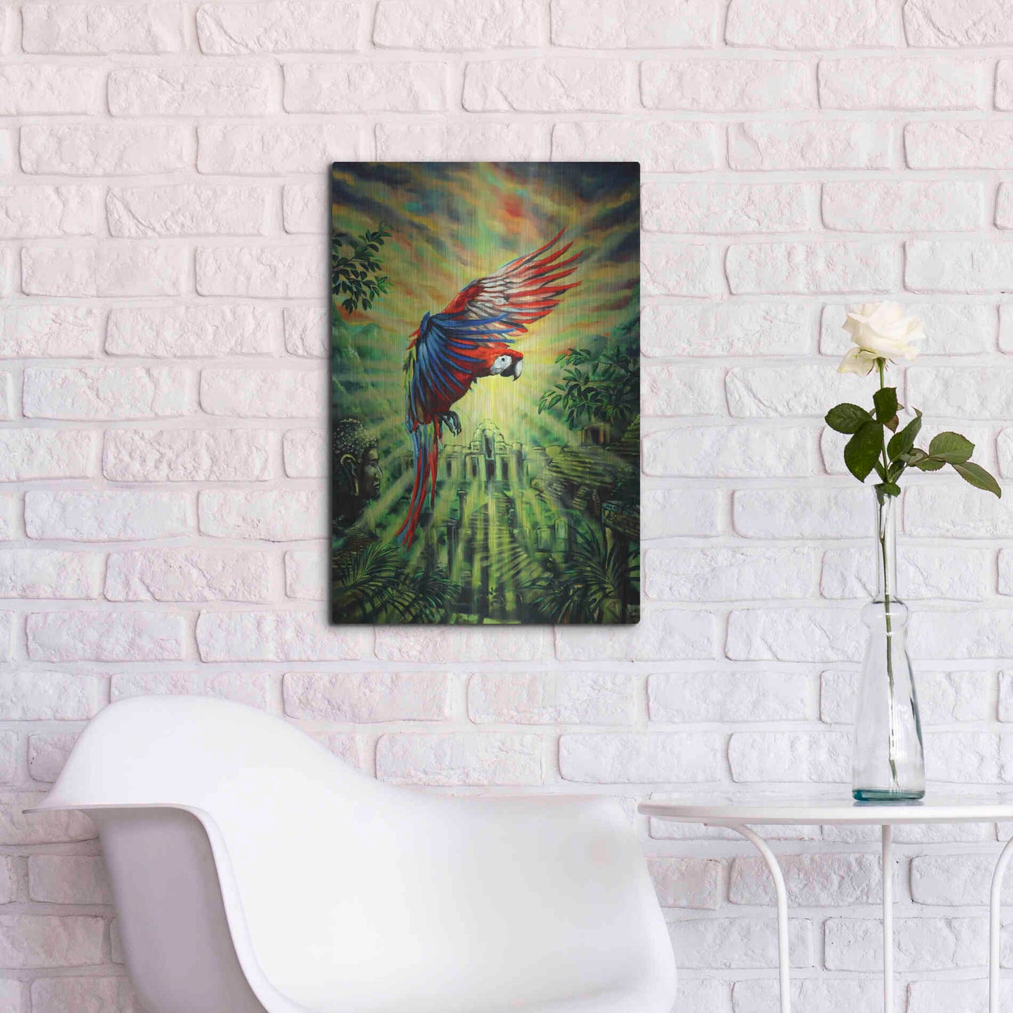 Luxe Metal Art 'Parrot Temple' by Jan Kasparec, Metal Wall Art,16x24