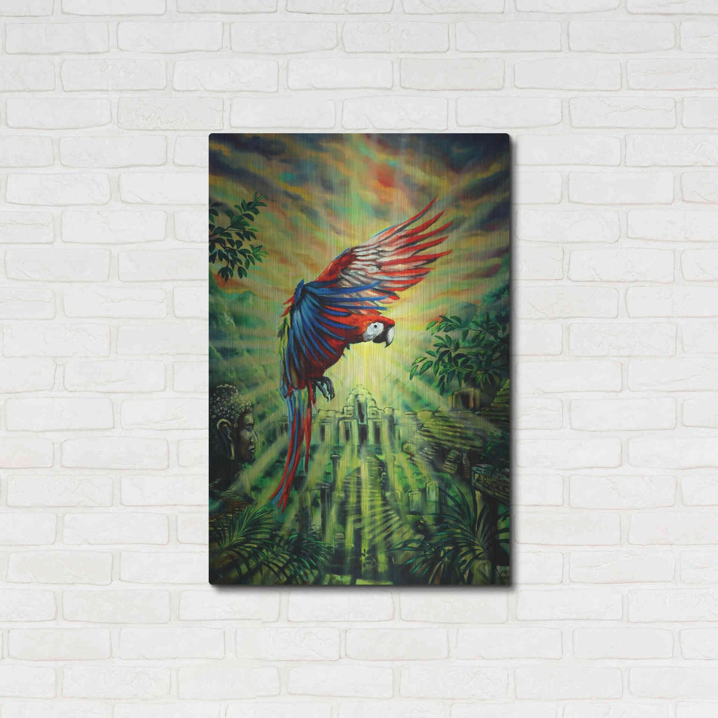 Luxe Metal Art 'Parrot Temple' by Jan Kasparec, Metal Wall Art,24x36