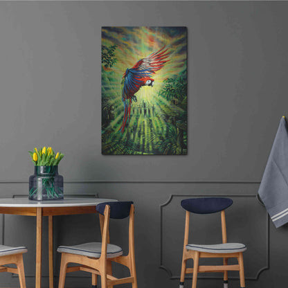 Luxe Metal Art 'Parrot Temple' by Jan Kasparec, Metal Wall Art,24x36