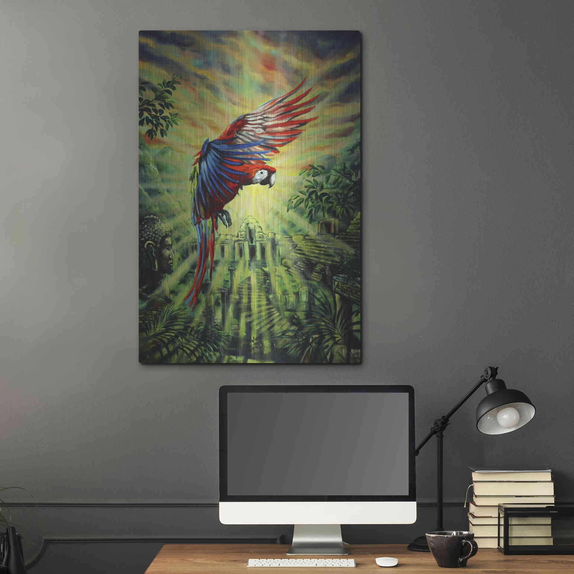 Luxe Metal Art 'Parrot Temple' by Jan Kasparec, Metal Wall Art,24x36