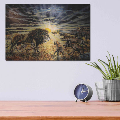 Luxe Metal Art 'Lion Hyenas' by Jan Kasparec, Metal Wall Art,16x12