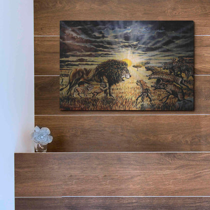 Luxe Metal Art 'Lion Hyenas' by Jan Kasparec, Metal Wall Art,16x12
