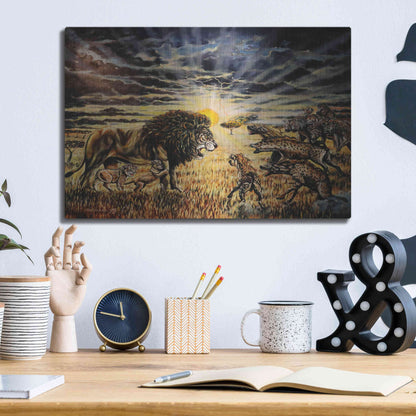 Luxe Metal Art 'Lion Hyenas' by Jan Kasparec, Metal Wall Art,16x12