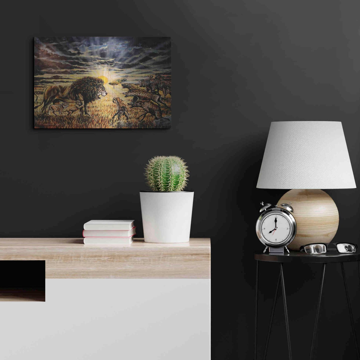 Luxe Metal Art 'Lion Hyenas' by Jan Kasparec, Metal Wall Art,24x16