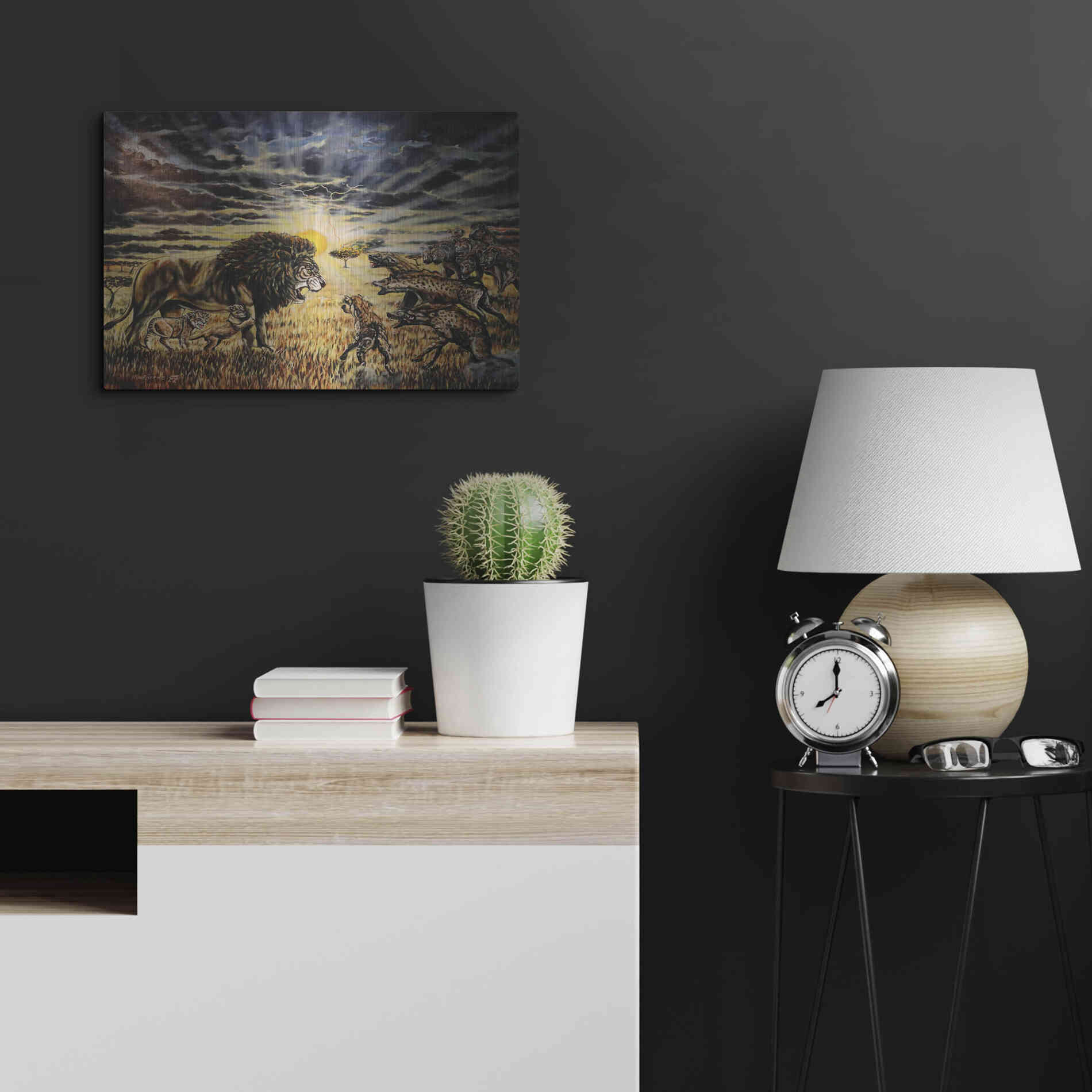 Luxe Metal Art 'Lion Hyenas' by Jan Kasparec, Metal Wall Art,24x16