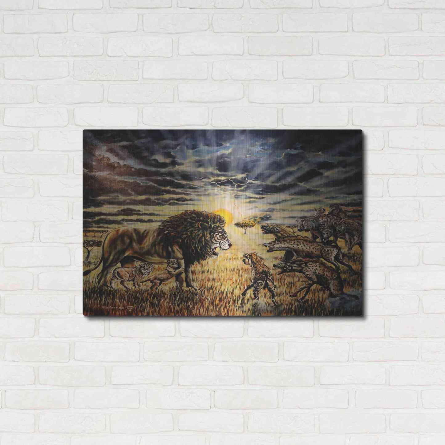 Luxe Metal Art 'Lion Hyenas' by Jan Kasparec, Metal Wall Art,36x24
