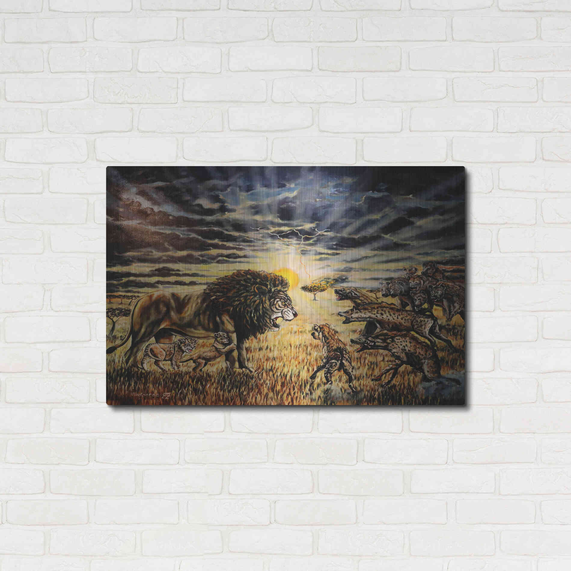 Luxe Metal Art 'Lion Hyenas' by Jan Kasparec, Metal Wall Art,36x24