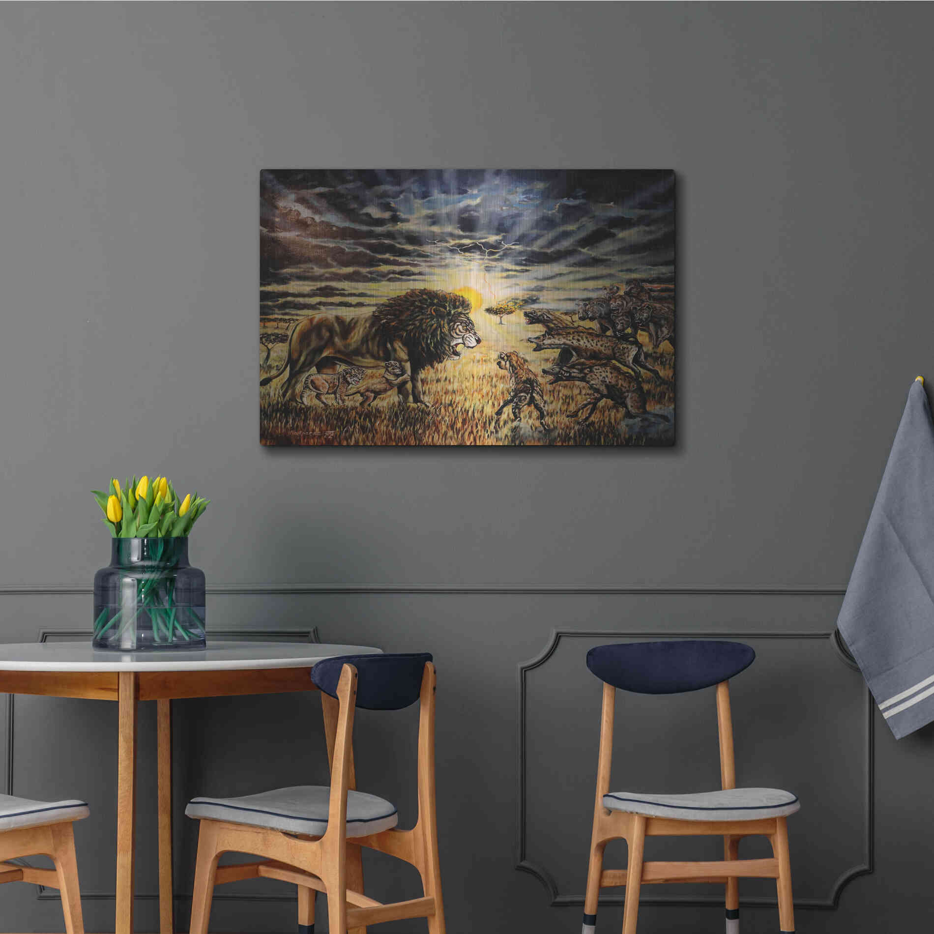 Luxe Metal Art 'Lion Hyenas' by Jan Kasparec, Metal Wall Art,36x24