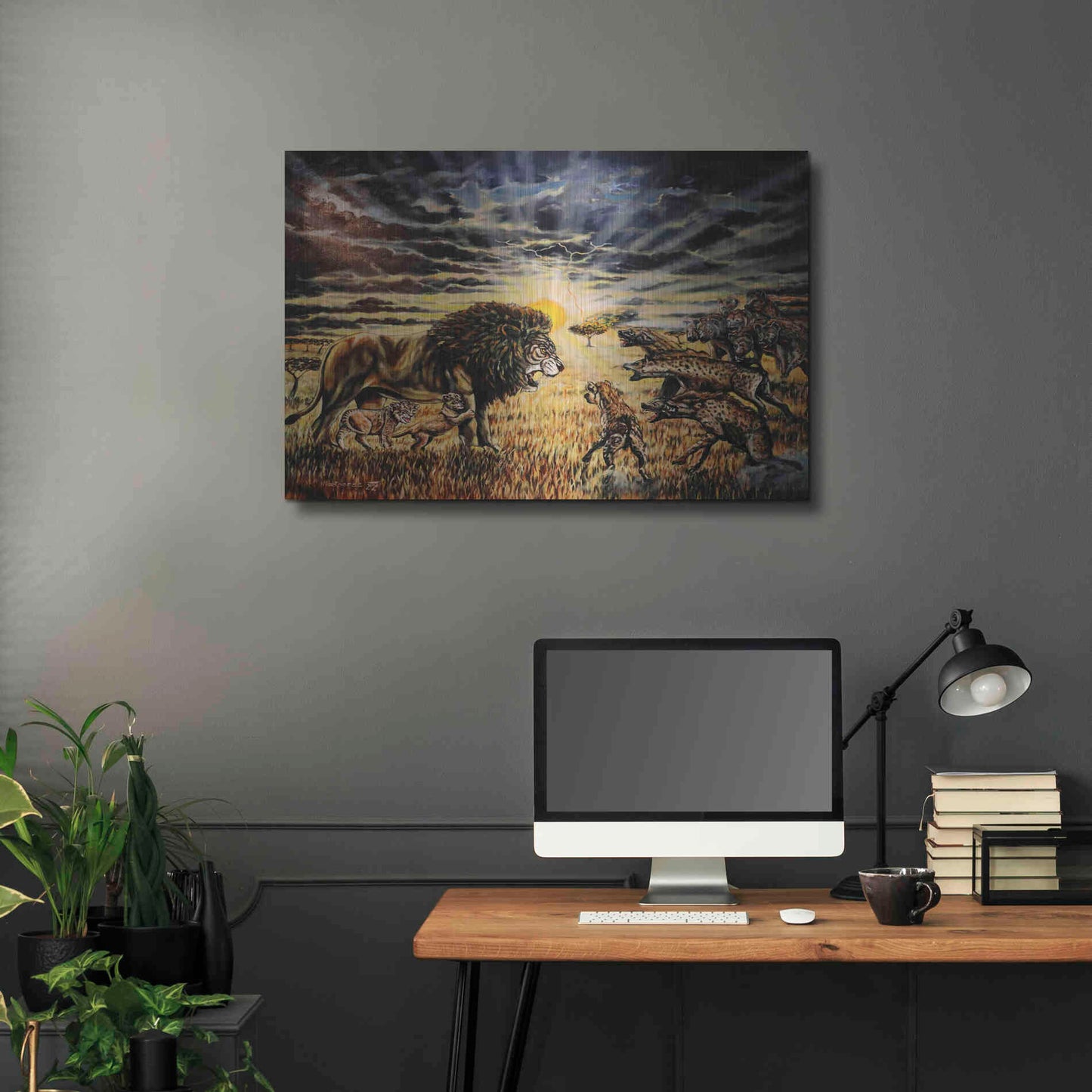 Luxe Metal Art 'Lion Hyenas' by Jan Kasparec, Metal Wall Art,36x24