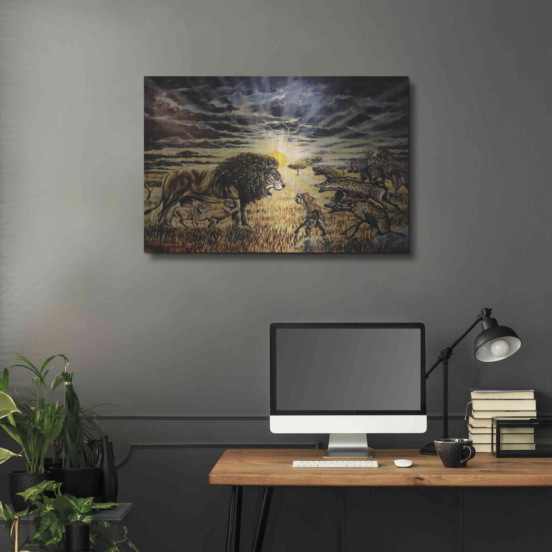 Luxe Metal Art 'Lion Hyenas' by Jan Kasparec, Metal Wall Art,36x24