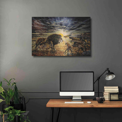 Luxe Metal Art 'Lion Hyenas' by Jan Kasparec, Metal Wall Art,36x24