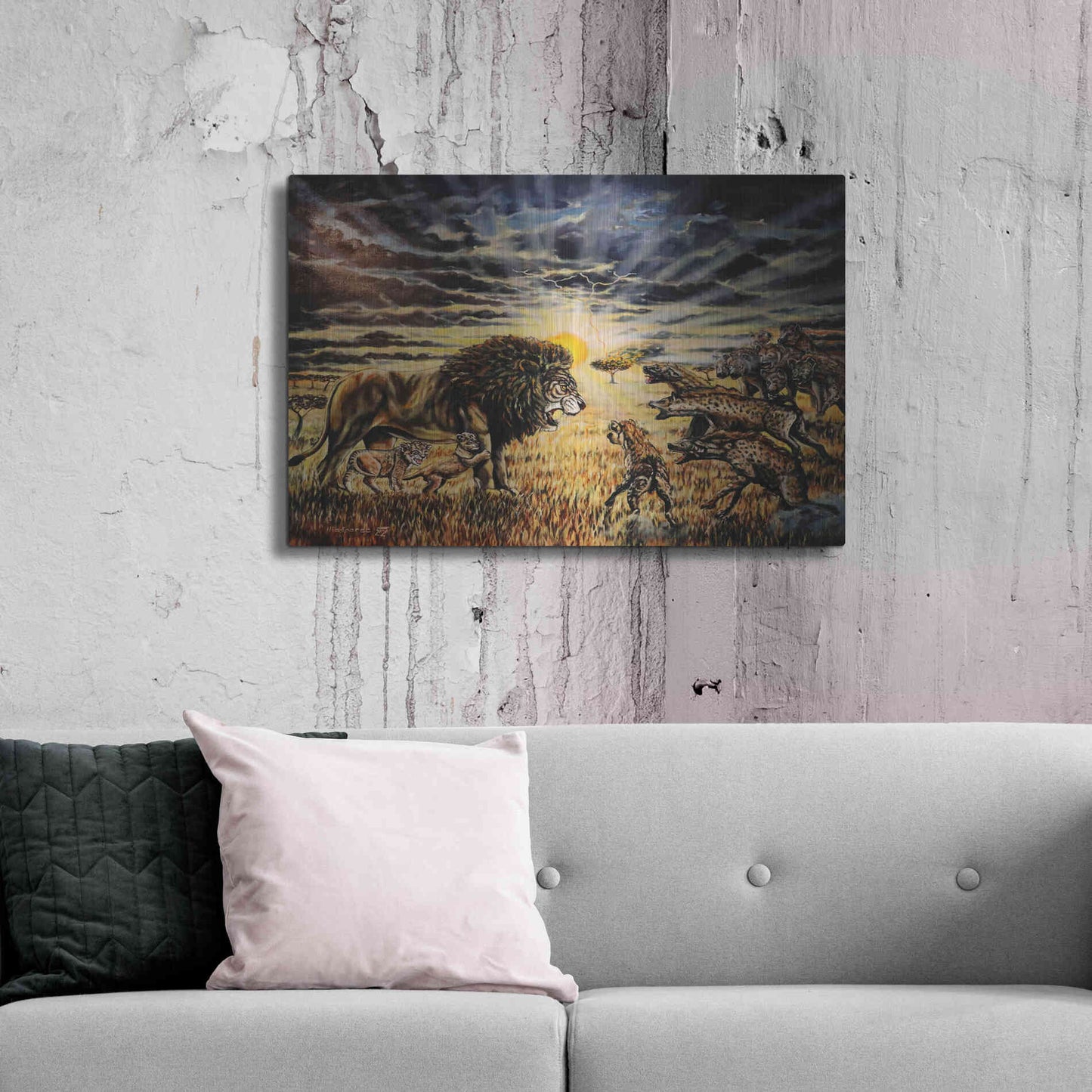 Luxe Metal Art 'Lion Hyenas' by Jan Kasparec, Metal Wall Art,36x24