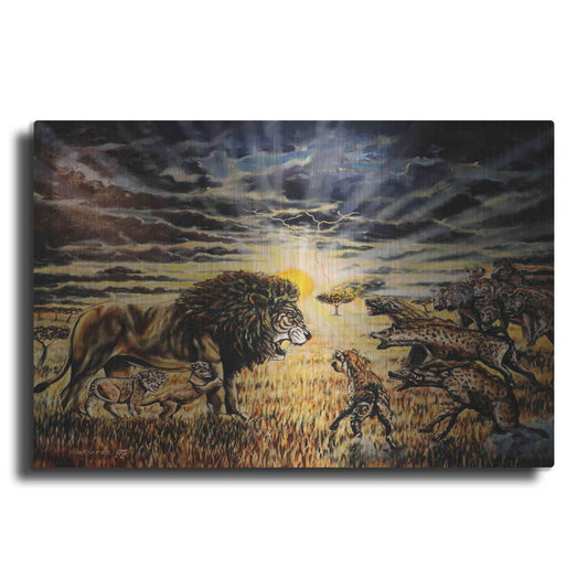 Luxe Metal Art 'Lion Hyenas' by Jan Kasparec, Metal Wall Art