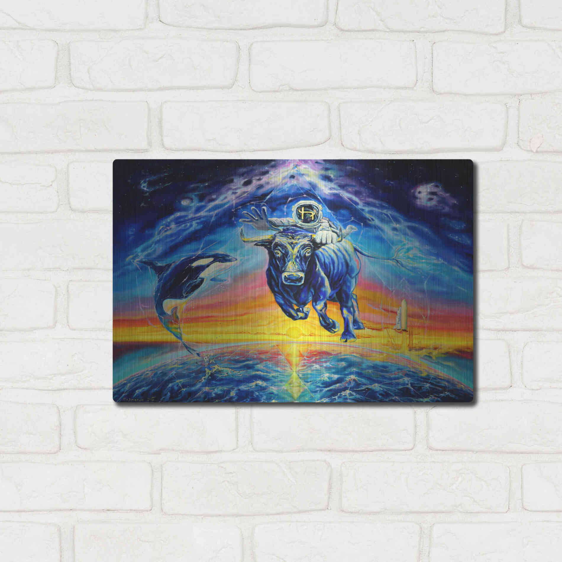 Luxe Metal Art 'Halo Bull' by Jan Kasparec, Metal Wall Art,16x12