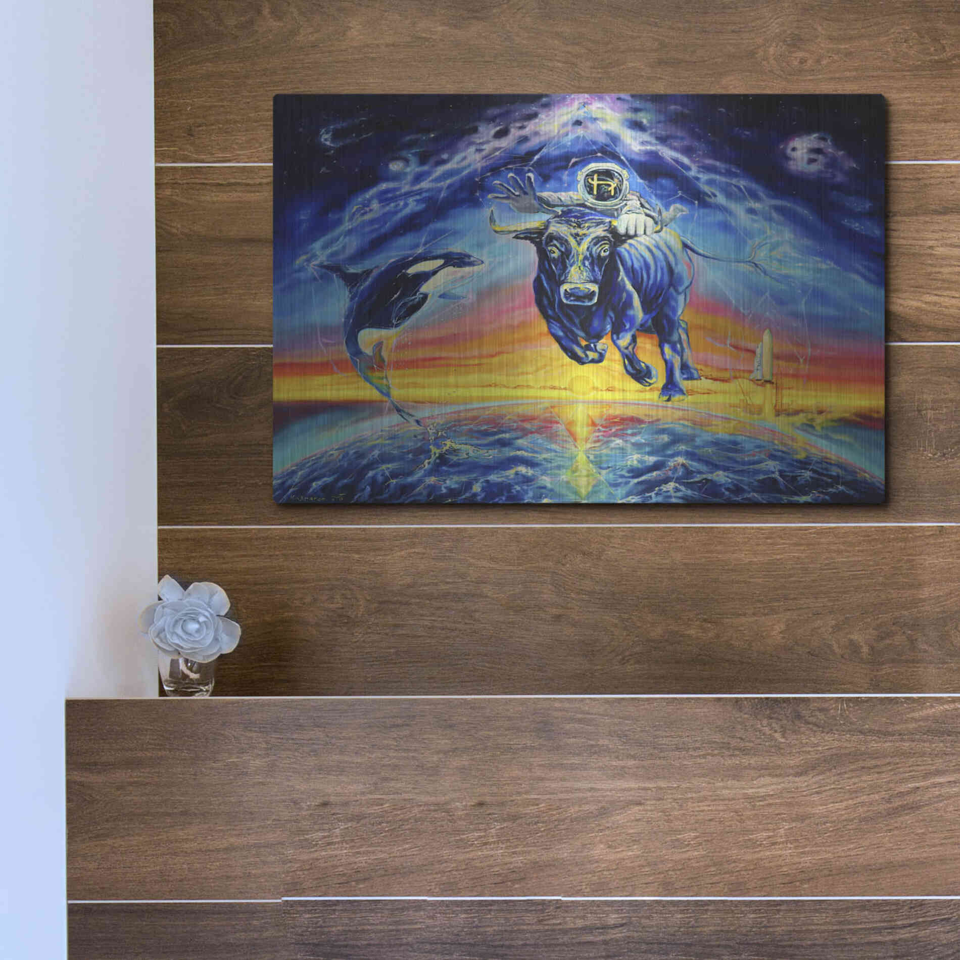 Luxe Metal Art 'Halo Bull' by Jan Kasparec, Metal Wall Art,16x12