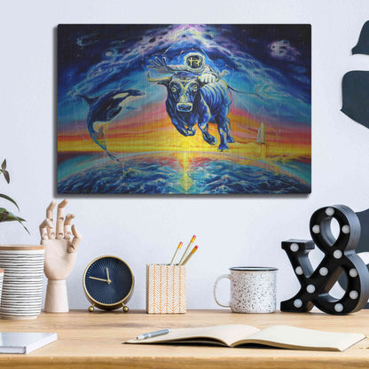 Luxe Metal Art 'Halo Bull' by Jan Kasparec, Metal Wall Art,16x12