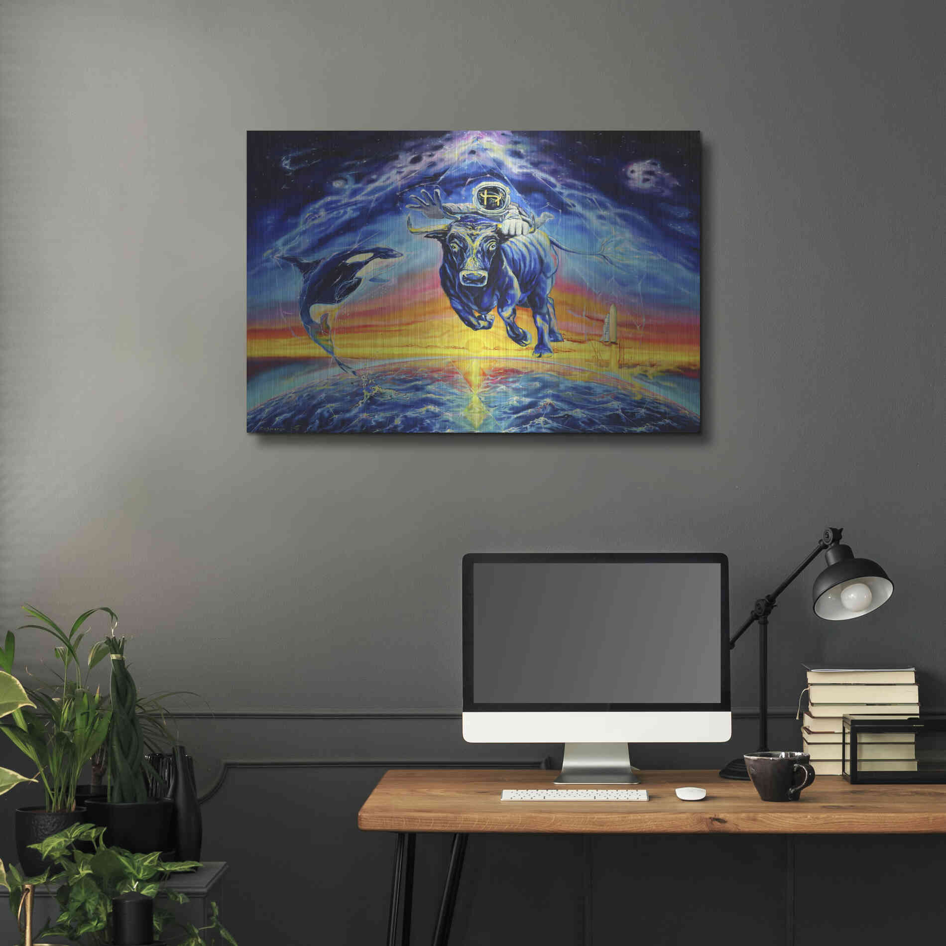 Luxe Metal Art 'Halo Bull' by Jan Kasparec, Metal Wall Art,36x24